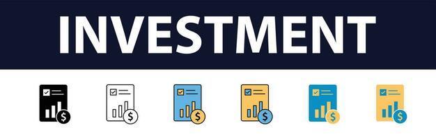 Investment color fill icon set. Investment, Profit, Asset, Investor, Portfolio, Dividend, Capital, Risk, Inflation icons vector, icon, analysis, asset, bond, economy, education, icon, analysis, asset, vector