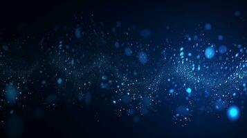 AI generated Dark blue and glow particle abstract background, floating blue particles of different sizes and shades on a black background photo