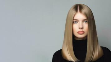 AI generated A Woman with long, straight blonde hair, english straight hairstyles for women, best hairstyle photo