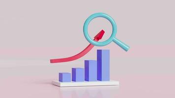 3d charts graph with magnifying glass, analysis business financial data, online marketing. business strategy concept, 3d illustration render video