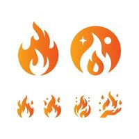 Fire burning isolated symbol icon set, simple graphic illustration. Colored flame detail and hand drawn vector graphic. Campfire fireball sign decoration. Warm temperature logo image.