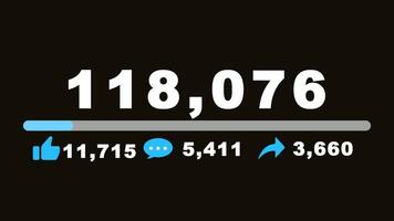 Video Views Count with progress bar Alpha channel animation. viral video Increasing like comment share Social media interactions. High Reach View count rise. Video Watching grow numbers counting.