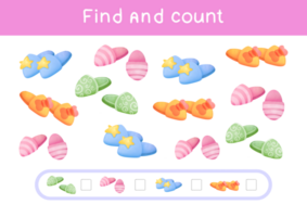 Count all slippers, Count the number and write right answer into box. Math game for preschool kids. cartoon Counting children game. educational nursery activity, study methematics page, worksheet png