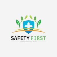 la seguridad primero logo icono vector diseño y ilustración gráfico firmar