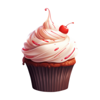 AI generated Cupcake with White Frosting and a Cherry. AI generated image png