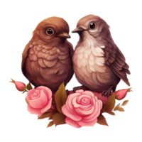 AI generated Two Birds on a Branch with Roses. AI generated image png