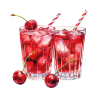 AI generated Two Glasses of Cherry Juice with Ice. AI generated image png