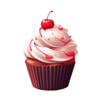 AI generated Cupcake with White Frosting and a Cherry. AI generated image png