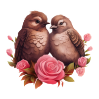 ai généré deux des oiseaux sur une branche avec des roses. ai généré image png