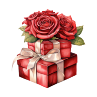 AI generated Red Roses on a Red Gift Box with a Bow. AI Generated Image png