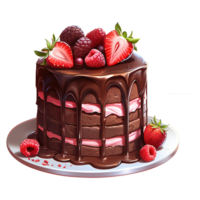 AI generated Chocolate Cake with Strawberries. AI Generated Image png