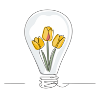 AI generated minimalist graphic light bulb with a bouquet of tulips inside png