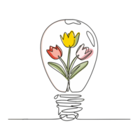 AI generated minimalist graphic light bulb with a bouquet of tulips inside png