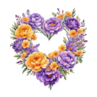 AI generated heart wreath made of purple flowers png