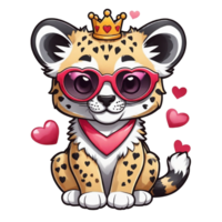 AI generated Valentine's Day graphics cute white jagurar, panther, png