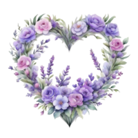 AI generated heart wreath made of purple flowers png