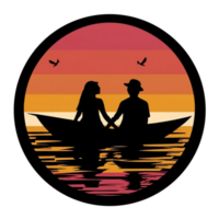 AI generated romantic graphics with a couple in love with the setting sun on the lake in the background png