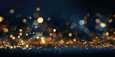 AI generated golden glitter background with bokeh effect photo