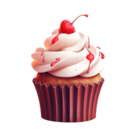 AI generated Cupcake with White Frosting and a Cherry. AI generated image png