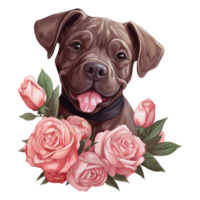 AI generated Dog with Pink Rose on the Neck. AI Generated Image png