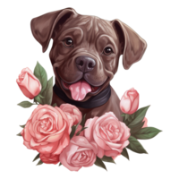 ai generiert Hund mit Rosa Rose auf das Nacken. ai generiert Bild png