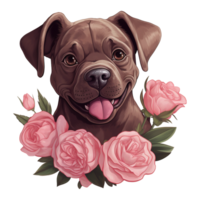 AI generated Dog with Pink Rose on the Neck. AI Generated Image png