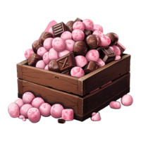 AI generated Wooden Crate Filled with Chocolate Covered Candies. AI generated image png