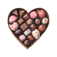 ai generato cuore sagomato scatola pieno con cioccolatini. ai generato Immagine png