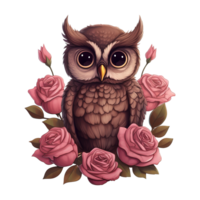AI generated Owl Sitting on a Branch of Roses. AI Generated Image png