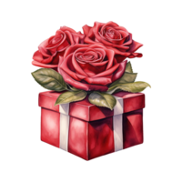 ai generado rojo rosas en un rojo regalo caja con un arco. ai generado imagen png