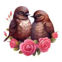 AI generated Two Birds on a Branch with Roses. AI generated image png