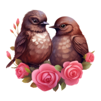 ai généré deux des oiseaux sur une branche avec des roses. ai généré image png