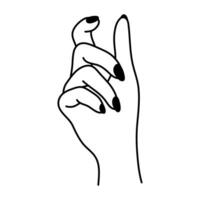 Simple linear icon of female hand. Gesture and non-verbal language. Hand palm sign. Isolated element on a white background. Vector graphics. Minimalistic clipart.