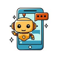 Using AI for communication. Chat bot assistant for online applications. Cartoon vector concept illustration.