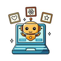 Using AI to generate images and illustrations. Chat bot assistant for online applications. Cartoon vector concept illustration.