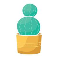 Cartoon flat indoor plant cactus in a pot for sticker design, seed packaging, flower shop logo vector