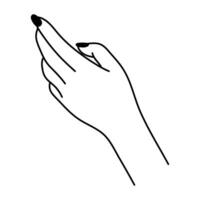 Simple linear icon of female hand. Beautiful minimalistic vector illustration isolated on white background. Design element for beauty and manicure products. Line clipart.