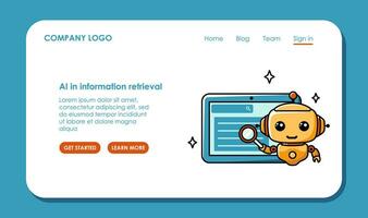 Web page design about using AI for information retrieval. Chat bot assistant for online applications. Simple vector lending concept.
