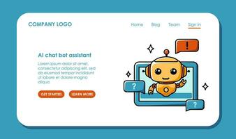 Web page design about using AI for consulting and customer support. Chat bot assistant for online applications. Simple vector lending concept.