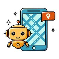 Using AI for trip planning. Chat bot assistant for online applications. Cartoon vector concept illustration.