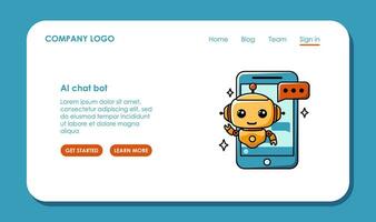 Web page design about using AI for communication. Chat bot assistant for online applications. Simple vector lending concept.
