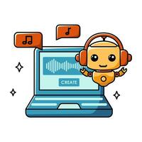 Using AI for music generate. Chat bot assistant for online applications. Cartoon vector concept illustration.