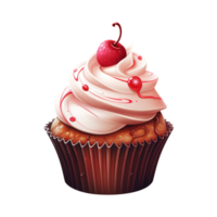 ai généré petit gâteau avec blanc Glaçage et une cerise. ai généré image png