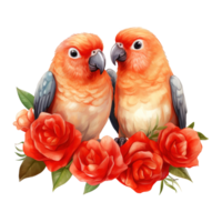 ai généré deux des oiseaux avec rouge des roses. ai généré image png