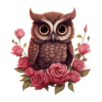 AI generated Owl Sitting on a Branch of Roses. AI Generated Image png