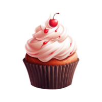 AI generated Cupcake with White Frosting and a Cherry. AI generated image png