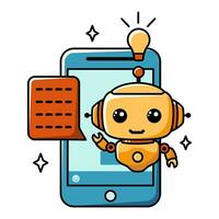 Using AI to generate content and ideas. Chat bot assistant for online applications. Cartoon vector concept illustration.