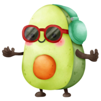 Cartoon funny green avocado Character in watercolor Illustration, Representing Healthy Vegetarian Nutrition and Organic Agriculture png