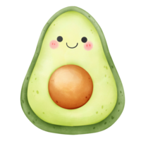 groen avocado Aan een wit oppervlakte naast een speels arrangement creëren een pret en levendig afbeelding, waterverf, geïsoleerd png