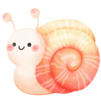 caracol en un rama con un rosa, presentando un linda y gracioso dibujos animados ilustración de un mar caracol con un espiral cáscara en un de temática marina diseño png